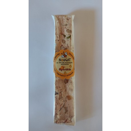 Nougat artisanal au miel de montagne cramberrries-chocolat